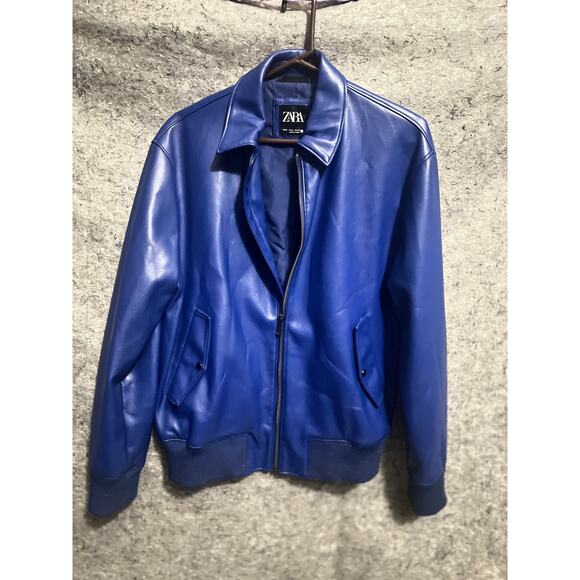 Zara Jackets & Blazers - Zara Faux Leather Outer Shell Blue Coats, Jackets & Waistcoats for Women